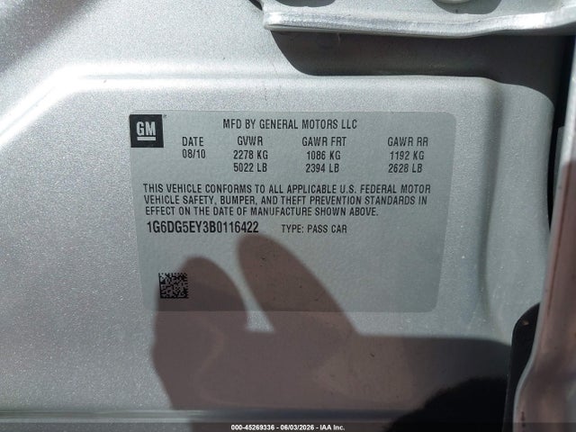Aukcja sprzedaży 2011 Cadillac Cts Luxury, vin: 1G6DG5EY3B0116422, numer aukcji: 45269336