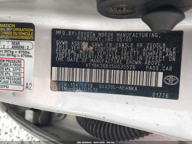 45269342 :رقم المزاد ، 4T1BK36B15U035526 vin ، 2005 Toyota Avalon Touring مزاد بيع
