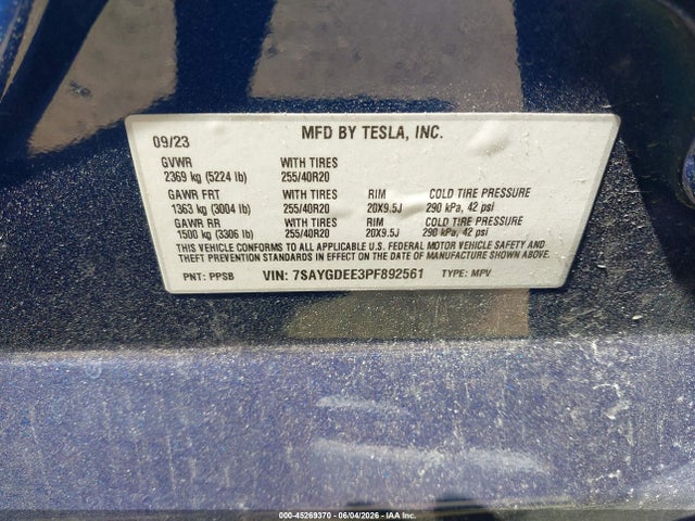 Продажа на аукционе авто 2023 Tesla Model Y Awd/long Range Dual Motor All-wheel Drive, vin: 7SAYGDEE3PF892561, номер лота: 45269370