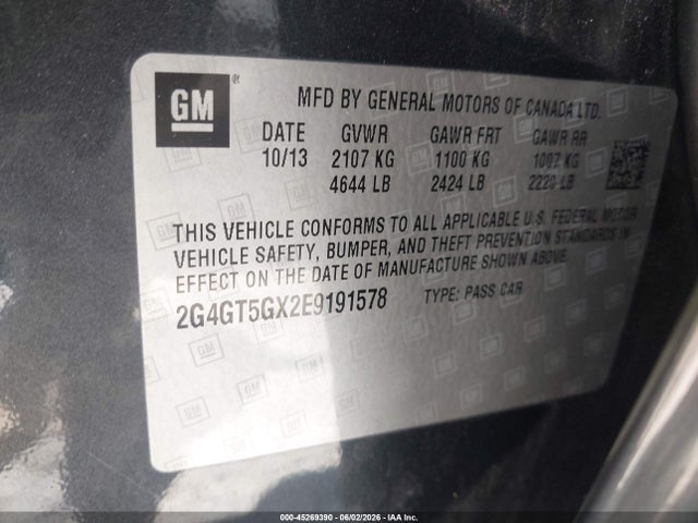 45269390 :رقم المزاد ، 2G4GT5GX2E9191578 vin ، 2014 Buick Regal Gs مزاد بيع