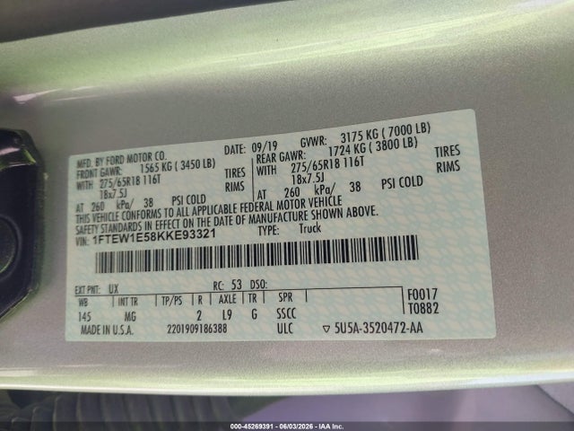 1FTEW1E58KKE93321 Ford F-150 Xlt