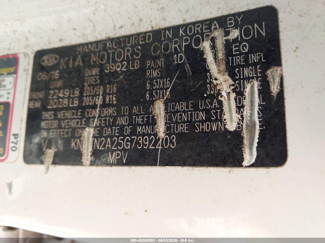 45269392 :رقم المزاد ، KNDJN2A25G7392203 vin ، 2016 Kia Soul مزاد بيع