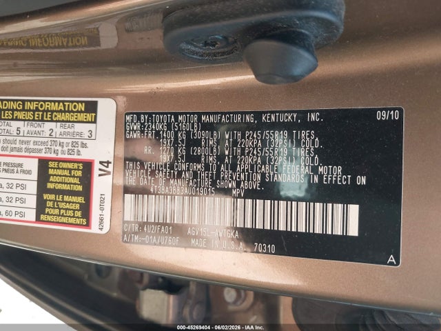 Продажа на аукционе авто 2010 Toyota Venza, vin: 4T3BA3BB3AU019015, номер лота: 45269404