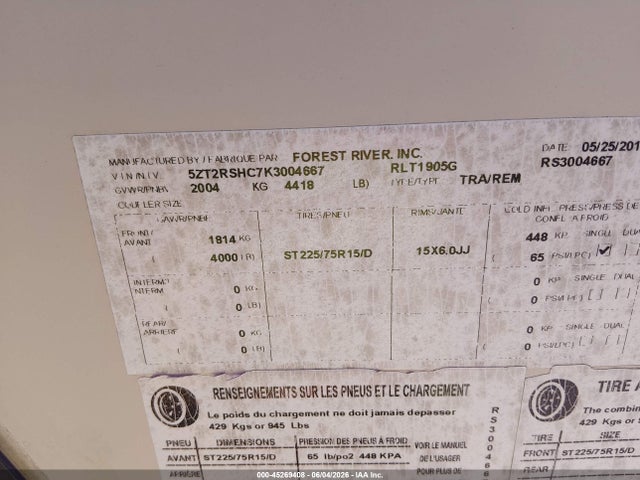 45269408 :رقم المزاد ، 5ZT2RSHC7K3004667 vin ، 2019 Rockwood Mini Lite مزاد بيع