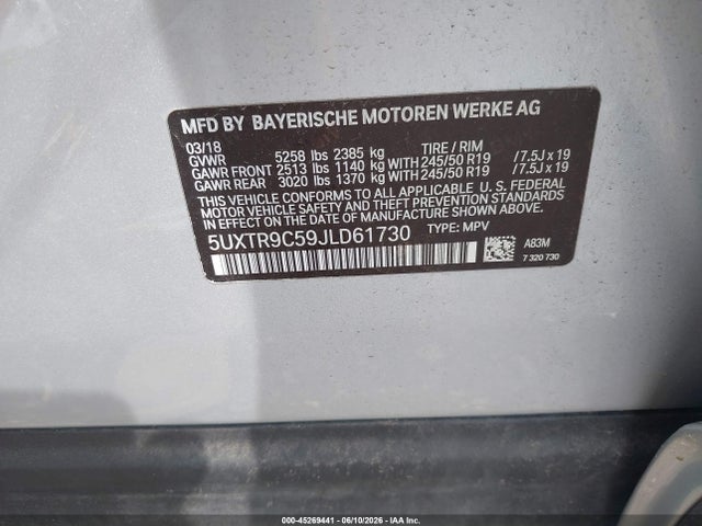 Aukcja sprzedaży 2018 Bmw X3 Xdrive30i, vin: 5UXTR9C59JLD61730, numer aukcji: 45269441