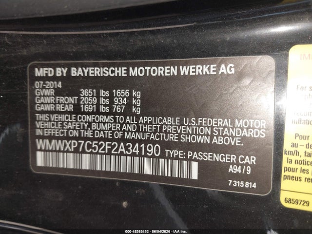 Продаж на аукціоні авто 2015 Mini Hardtop Cooper S, vin: WMWXP7C52F2A34190, номер лоту: 45269452