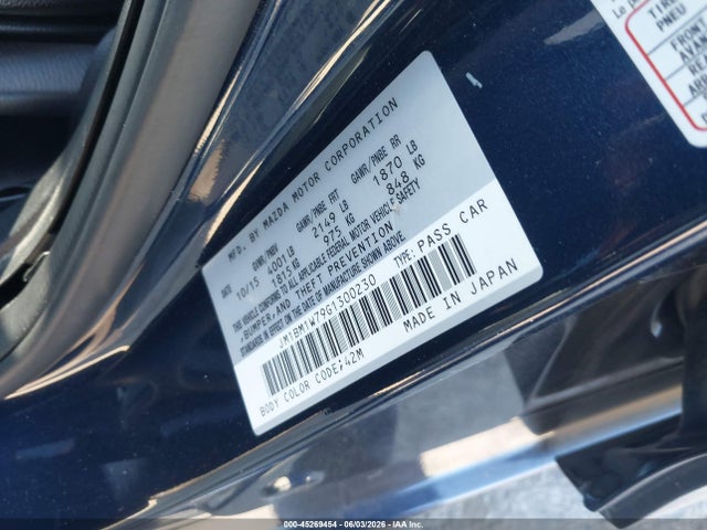 Aukcja sprzedaży 2016 Mazda Mazda3 I Touring, vin: JM1BM1W79G1300230, numer aukcji: 45269454