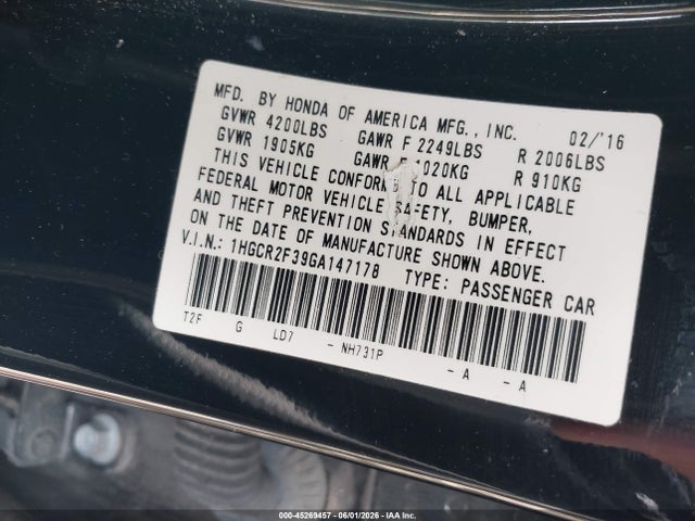 1HGCR2F39GA147178 Honda ACCORD LX