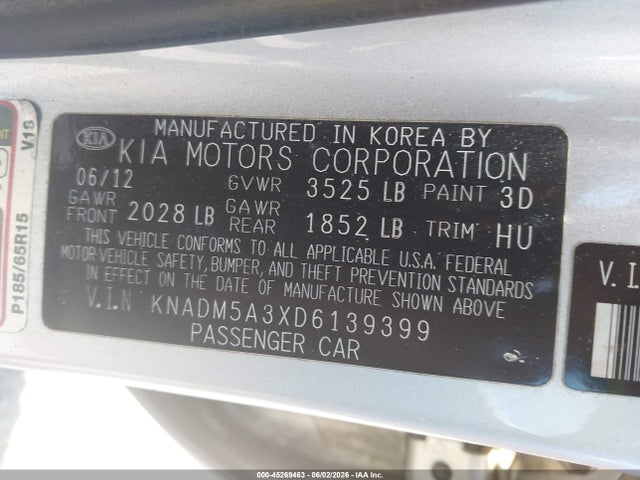 Aukcja sprzedaży 2013 Kia Rio Lx, vin: KNADM5A3XD6139399, numer aukcji: 45269463