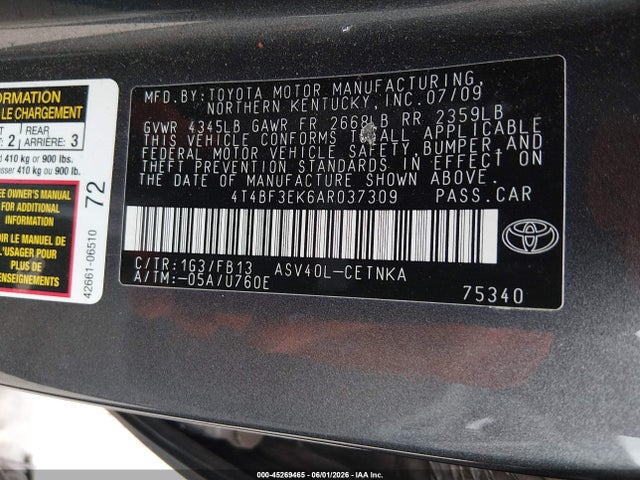 Продаж на аукціоні авто 2010 Toyota Camry Le, vin: 4T4BF3EK6AR037309, номер лоту: 45269465