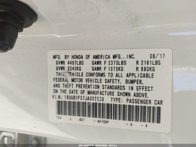 45269478 :رقم المزاد ، 19UUB1F57JA002538 vin ، 2018 Acura Tlx Tech Pkg مزاد بيع