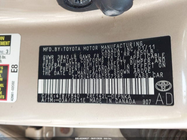 2011 Toyota Corolla Le მანქანა იყიდება აუქციონზე, vin: 2T1BU4EE6BC557285, აუქციონის ნომერი: 45269527