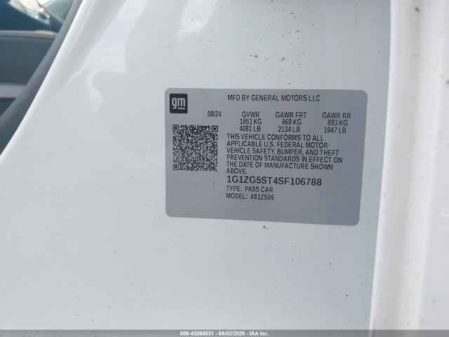 45269531 :رقم المزاد ، 1G1ZG5ST4SF106788 vin ، 2025 Chevrolet Malibu Fwd Rs مزاد بيع