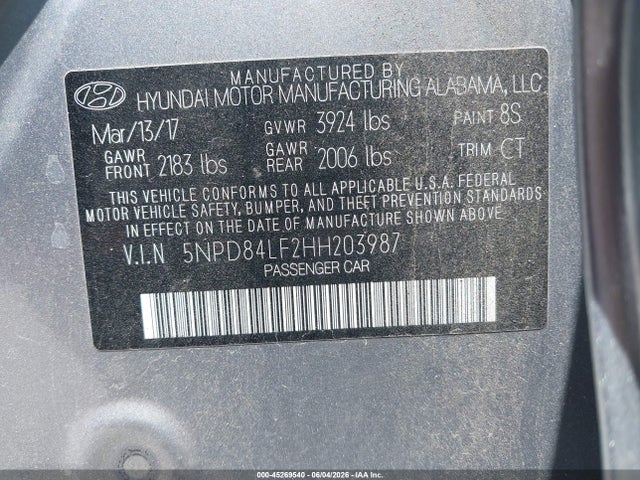 Aukcja sprzedaży 2017 Hyundai Elantra Value Edition, vin: 5NPD84LF2HH203987, numer aukcji: 45269540