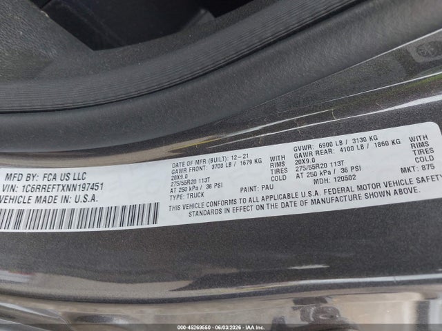 Продаж на аукціоні авто 2022 Ram 1500 Big Horn  4x2 5'7 Box, vin: 1C6RREFTXNN197451, номер лоту: 45269550