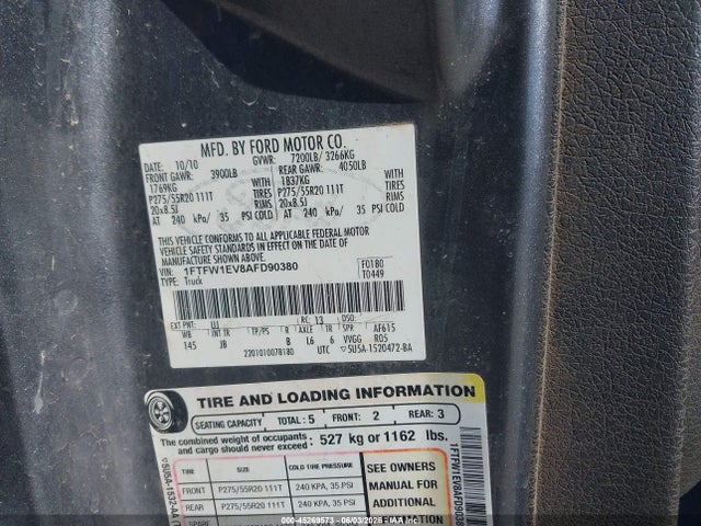 45269573 :رقم المزاد ، 1FTFW1EV8AFD90380 vin ، 2010 Ford F-150 Fx4/harley-davidson/king Ranch/lariat/platinum/xl/xlt مزاد بيع
