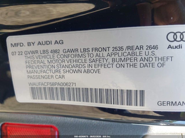 45269575 :رقم المزاد ، WAUFACF58PA006271 vin ، 2023 Audi A5 Sportback Premium Plus 45 Tfsi S Line Quattro S Tronic مزاد بيع