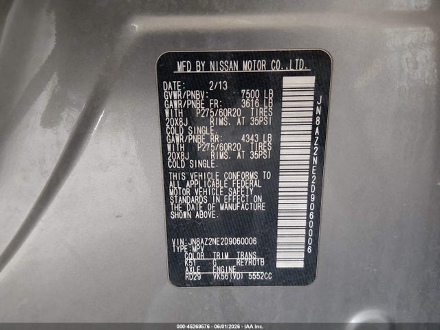 45269576 :رقم المزاد ، JN8AZ2NE2D9060006 vin ، 2013 Infiniti Qx56 مزاد بيع