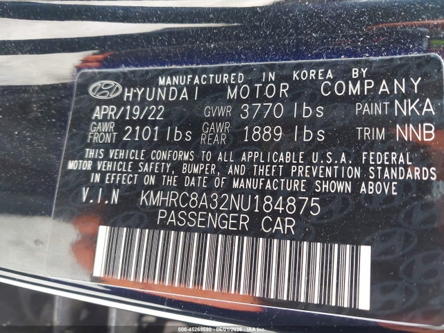 45269590 :رقم المزاد ، KMHRC8A32NU184875 vin ، 2022 Hyundai Venue Sel مزاد بيع