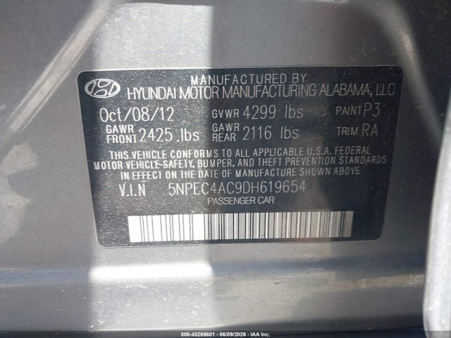 Aukcja sprzedaży 2013 Hyundai Sonata Limited, vin: 5NPEC4AC9DH619654, numer aukcji: 45269601