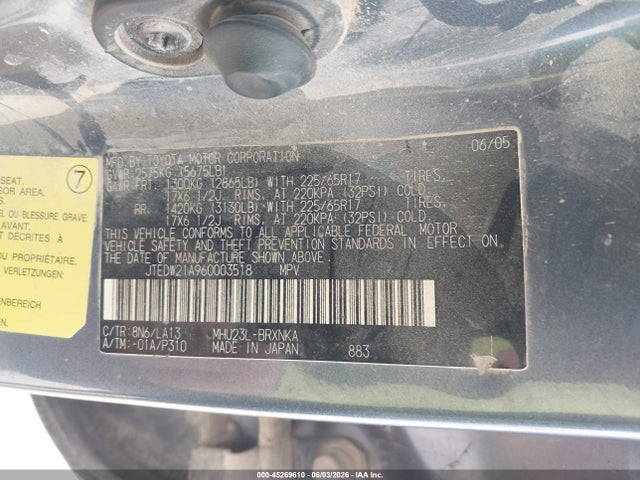 Aukcja sprzedaży 2006 Toyota Highlander Hybrid Limited V6, vin: JTEDW21A960003518, numer aukcji: 45269610