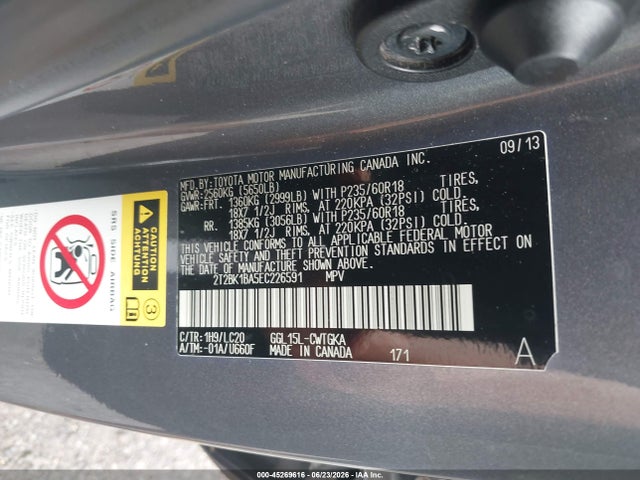 45269616 :رقم المزاد ، 2T2BK1BA5EC226591 vin ، 2014 Lexus Rx 350 مزاد بيع