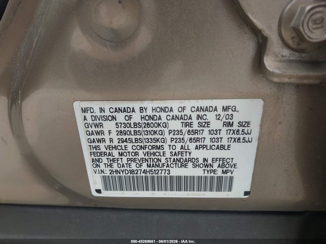 Продажа на аукционе авто 2004 Acura Mdx, vin: 2HNYD18274H512773, номер лота: 45269661