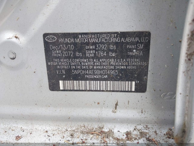 Aukcja sprzedaży 2011 Hyundai Elantra Gls, vin: 5NPDH4AE9BH014965, numer aukcji: 45269674