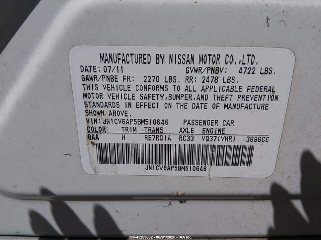 45269682 :رقم المزاد ، JN1CV6AP5BM510646 vin ، 2011 Infiniti G37 Journey مزاد بيع
