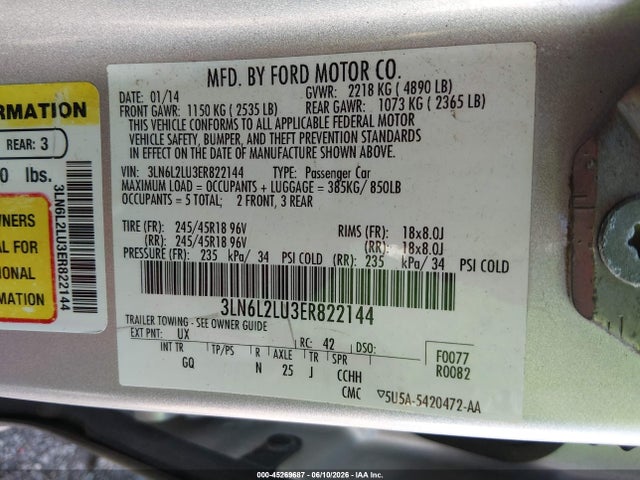 Aukcja sprzedaży 2014 Lincoln Mkz Hybrid, vin: 3LN6L2LU3ER822144, numer aukcji: 45269687