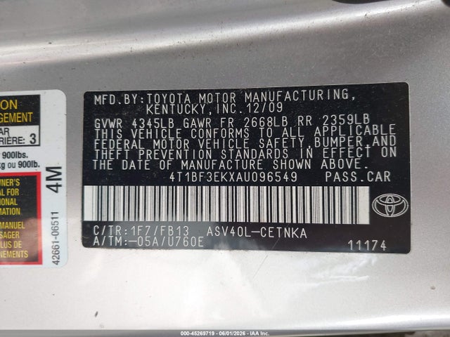Продажа на аукционе авто 2010 Toyota Camry Le, vin: 4T1BF3EKXAU096549, номер лота: 45269719