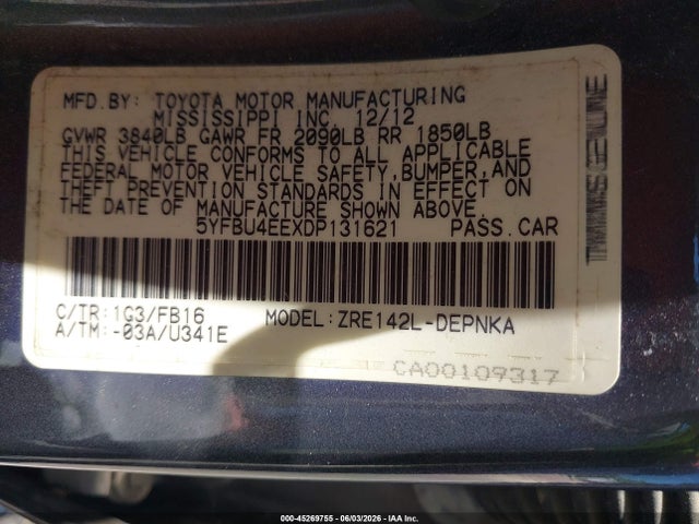 Aukcja sprzedaży 2013 Toyota Corolla Le, vin: 5YFBU4EEXDP131621, numer aukcji: 45269755