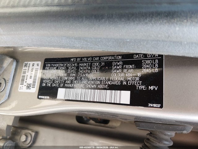 Продажа на аукционе авто 2015 Volvo Xc60 T6, vin: YV4902RK2F2653415, номер лота: 45269779