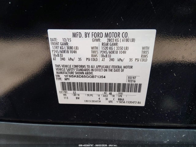 Продаж на аукціоні авто 2016 Ford Explorer Xlt, vin: 1FM5K8D85GGB71354, номер лоту: 45269787