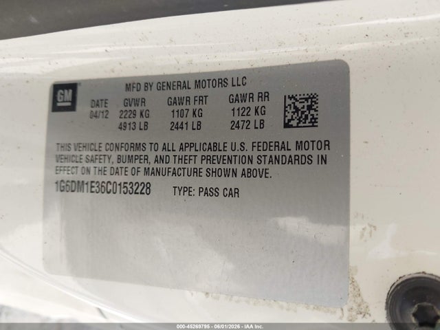 2012 Cadillac Cts Performance მანქანა იყიდება აუქციონზე, vin: 1G6DM1E36C0153228, აუქციონის ნომერი: 45269795