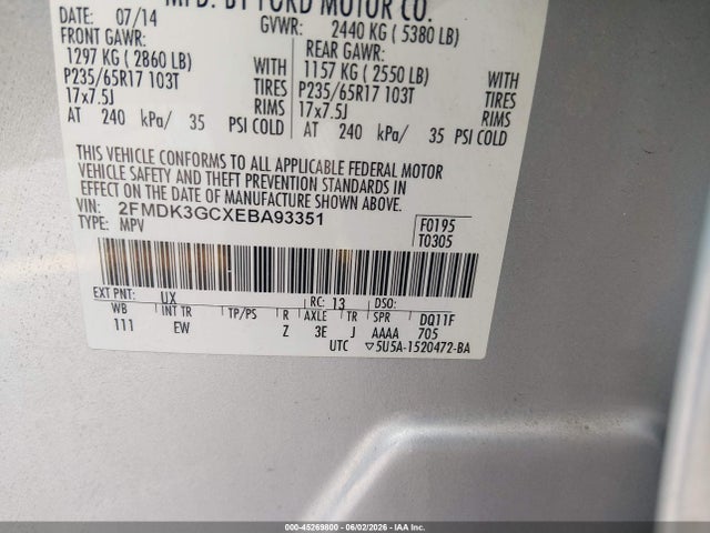 Aukcja sprzedaży 2014 Ford Edge Se, vin: 2FMDK3GCXEBA93351, numer aukcji: 45269800