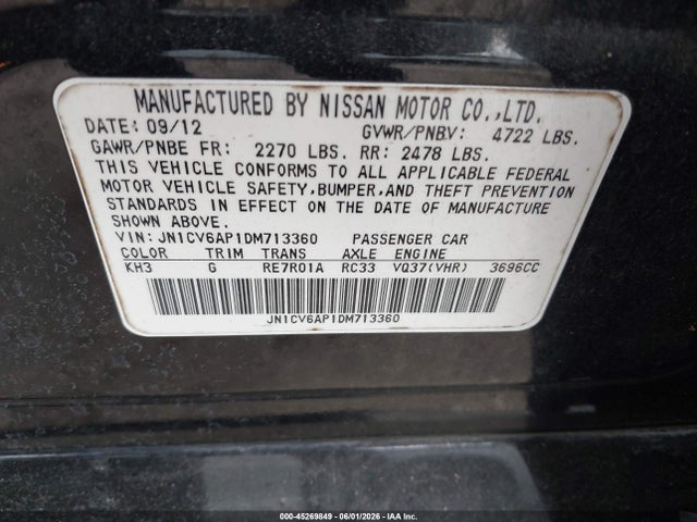 Auction sale of the 2013 Infiniti G37 Journey, vin: JN1CV6AP1DM713360, lot number: 45269849