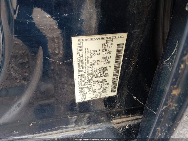 45269868 :رقم المزاد ، 1N6BA07B67N214546 vin ، 2007 Nissan Titan Le مزاد بيع