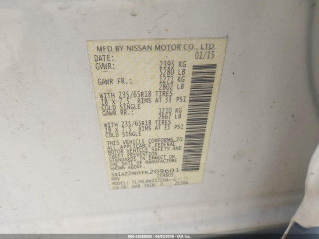5N1AZ2MHXFN209601 Nissan MURANO SL
