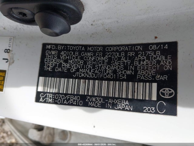 Aukcja sprzedaży 2015 Toyota Prius Two, vin: JTDKN3DU1F0401154, numer aukcji: 45269944