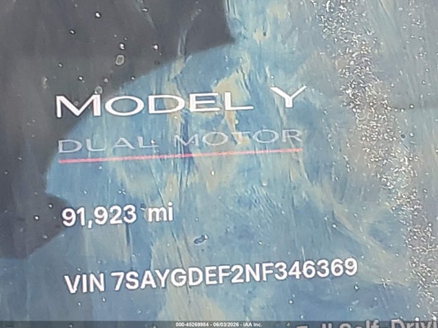 Aukcja sprzedaży 2022 Tesla Model Y Performance Dual Motor All-wheel Drive, vin: 7SAYGDEF2NF346369, numer aukcji: 45269984