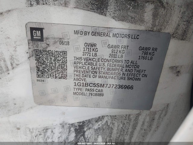 45270042 :رقم المزاد ، 1G1BC5SM7J7236966 vin ، 2018 Chevrolet Cruze Ls Auto مزاد بيع