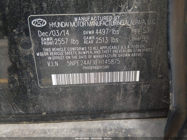 Aukcja sprzedaży 2015 Hyundai Sonata Se, vin: 5NPE24AFXFH145875, numer aukcji: 45270052
