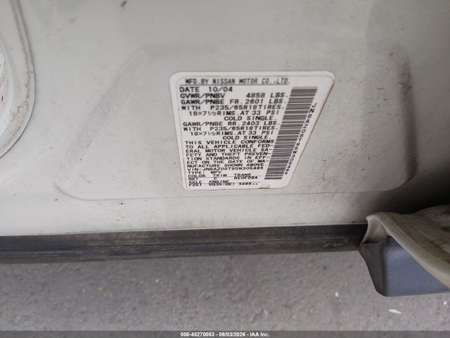 Продаж на аукціоні авто 2005 Nissan Murano Sl, vin: JN8AZ08T95W305465, номер лоту: 45270053
