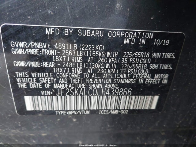 Aukcja sprzedaży 2020 Subaru Forester Sport, vin: JF2SKALC0LH439866, numer aukcji: 45270066