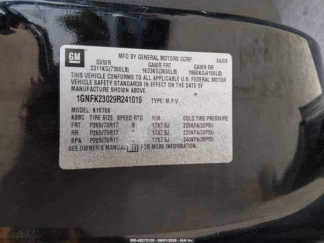 Aukcja sprzedaży 2009 Chevrolet Tahoe Lt2, vin: 1GNFK23029R241019, numer aukcji: 45270120