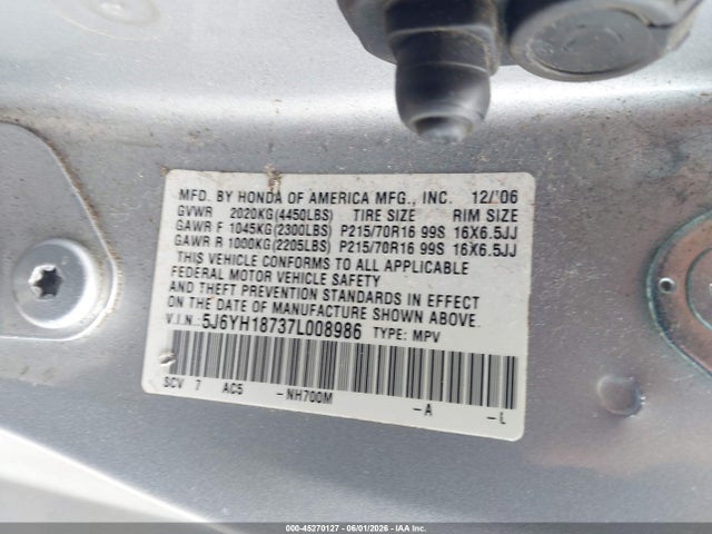 Aukcja sprzedaży 2007 Honda Element Ex, vin: 5J6YH18737L008986, numer aukcji: 45270127