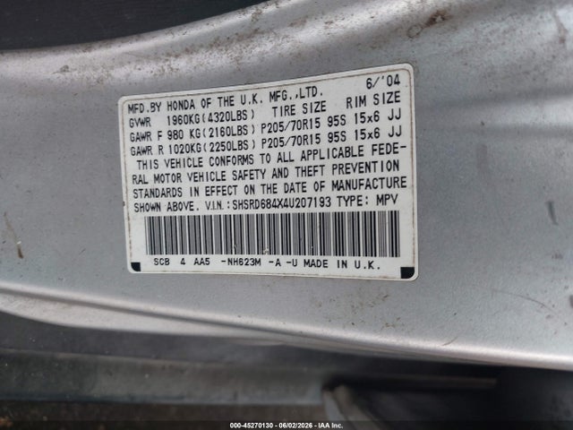 Продаж на аукціоні авто 2004 Honda Cr-v Lx, vin: SHSRD684X4U207193, номер лоту: 45270130