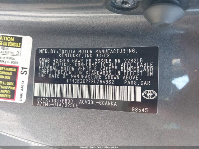 Продажа на аукционе авто 2008 Toyota Camry Solara Se, vin: 4T1CE30P78U764862, номер лота: 45270167