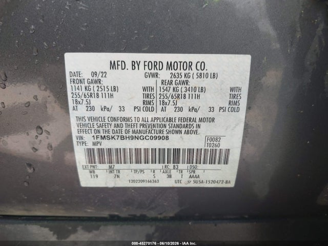 Ford Explorer 2022 1FMSK7BH9NGC09908 Image 9